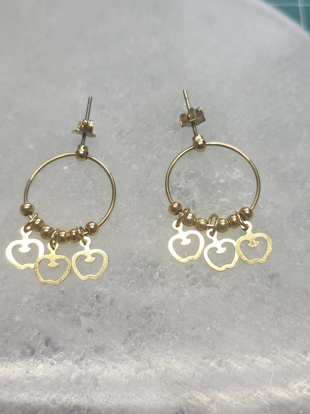 Goldtone Hoop Earrings with Apple Charms - Women Jewelry